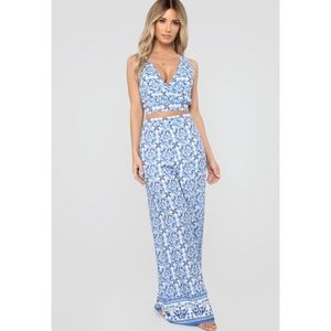 Two Piece Pant Set Blue/Combo NWT